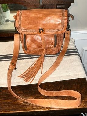 Bed Stu Leather Whoopi Tan DD Crossbody Bag Fringe Tassel MSRP $245